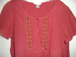 Christopher &amp; Banks Womens Large Short Sleeve Top Blouse Brass Accents Rust - £5.19 GBP