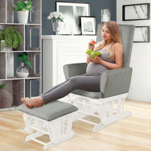 Wooden Baby Nursery Glider and Ottoman Cushion Set-Gray - £303.35 GBP