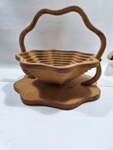 Folding Collapsible Spiral Wooden Basket Trivet Fruit Nut Bowl Hand Crafted 13&quot; - £21.24 GBP