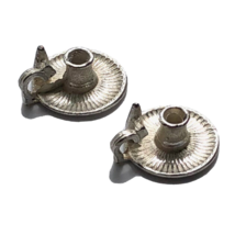 dollhouse miniature Chamber Stick Candle Holders w/Finger Ring set 2 silver tone - £7.98 GBP