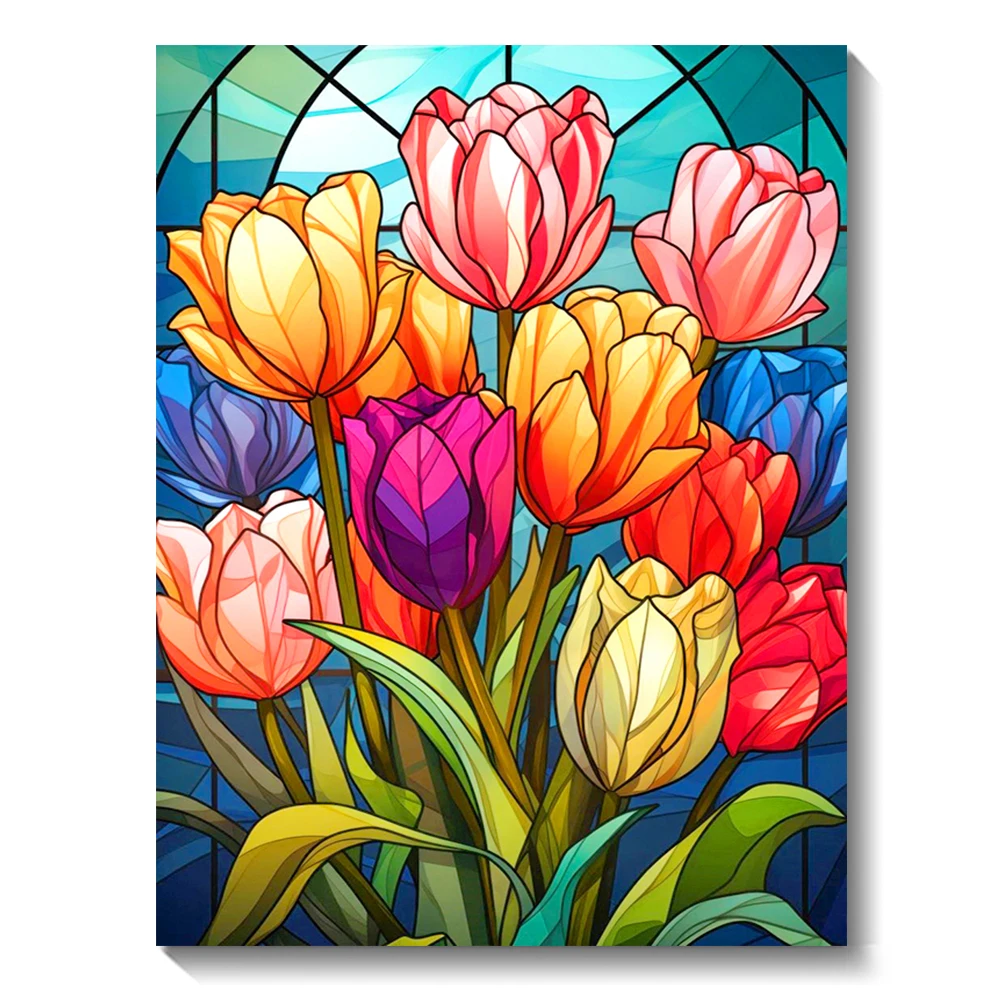 5D DIY Diamond Painting Tulip Flower Full Round Diamond Mosaic Embroidery Cross - £6.33 GBP