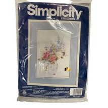 Simplicity Gathered Garden Flowers Crewel Embroidery Kit 10&quot; x 14&quot; Vintage - £14.40 GBP
