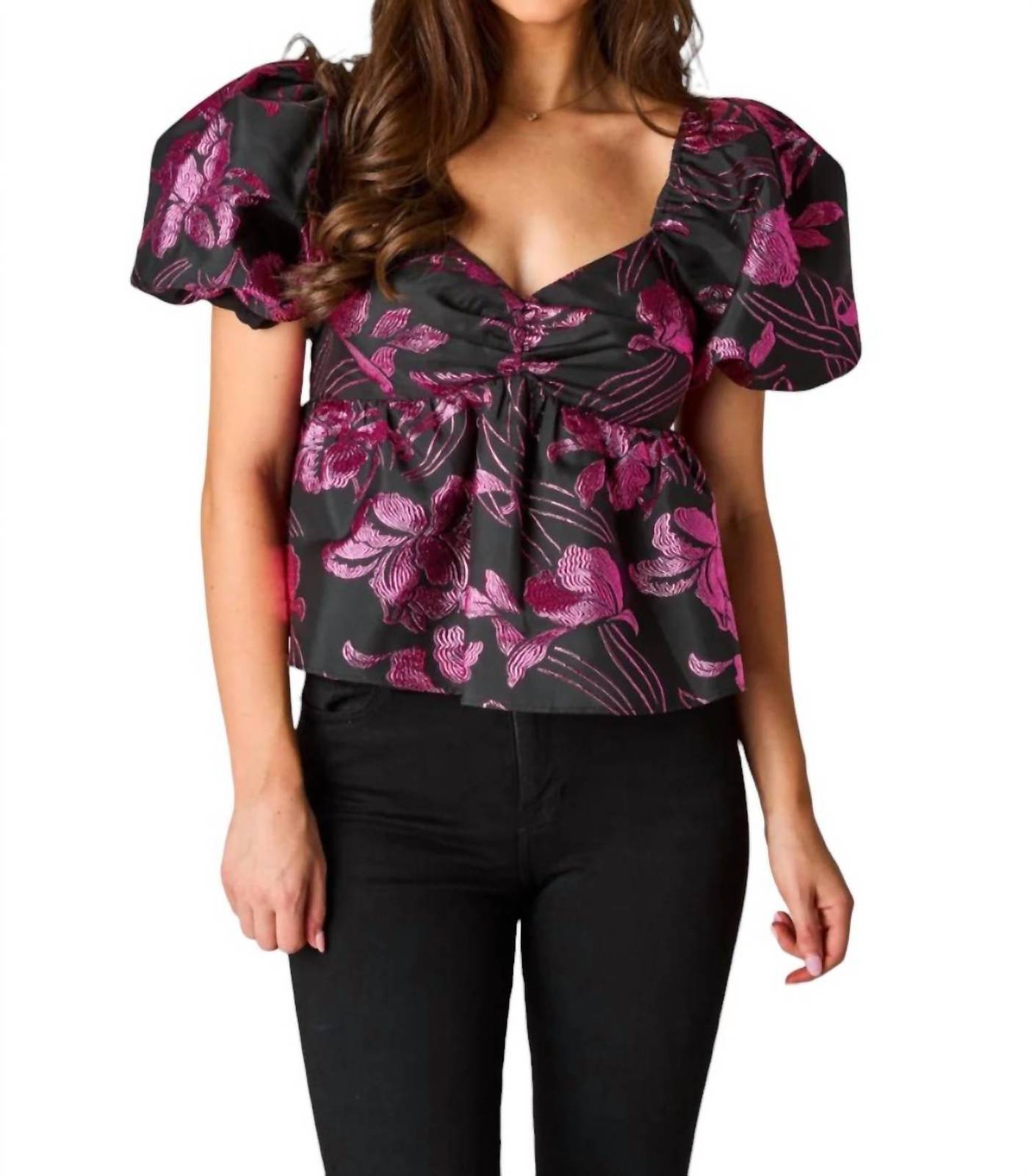 Buddylove blakely peplum short sleeve top in Raspberry Fizz