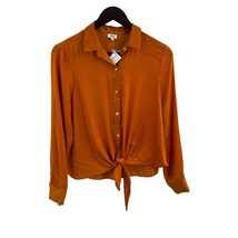 River Island Orange Button Front Tie Waist Blouse Size 12P UK / 8P US New - $19.56