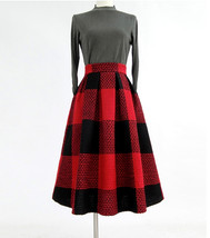 Winter Pink Plaid Midi Skirt Outfit Women Woolen Plaid Pleated Holiday Skirt image 6