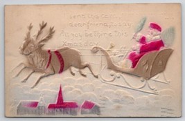 Christmas Greetings Santa Claus Sleigh Reindeer Postcard K27 - £7.82 GBP