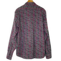 Marc Ecko Cut &amp; Sew Shirt Mens size Large Button Front Long Sleeve Gray Burgundy - £21.50 GBP