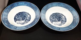 2 Vintage Currier and Ives Imperial Blue 10&quot; Round Serving Bowl Home Sweet Home - £36.99 GBP