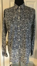 Ann Taylor Loft Navy Blue &amp; White Floral Pattern Long Sleeve Shirt Women... - $9.89