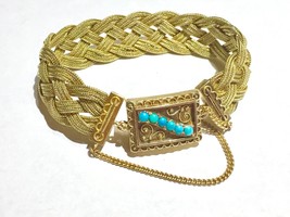 Victorian Untreated turquoise clasp 14K 15k gold braided woven antique b... - £2,430.04 GBP