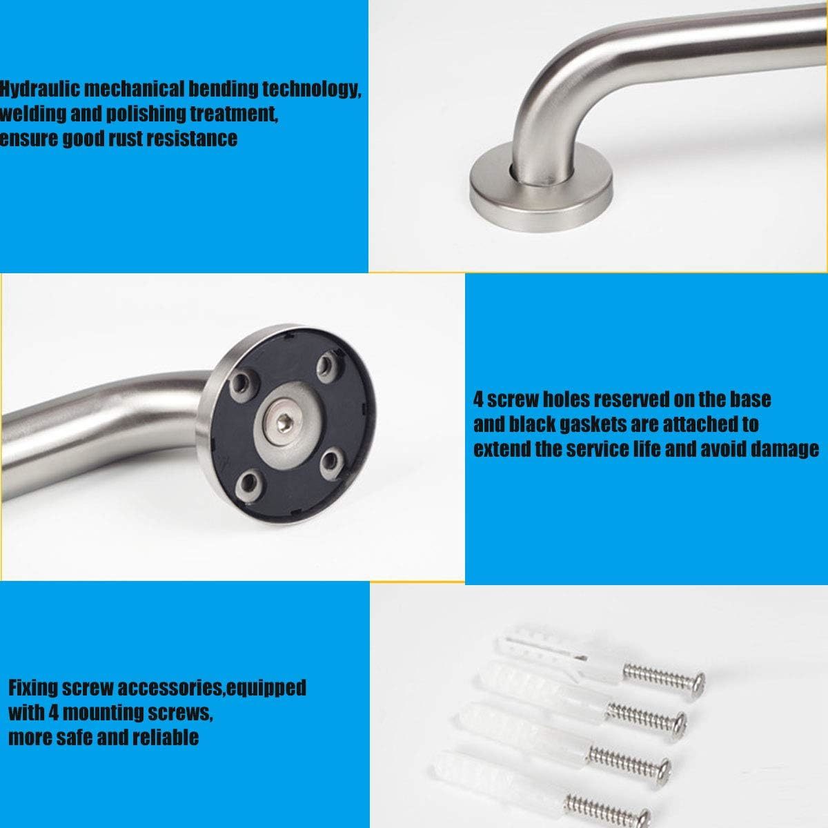 Flyskip Toilet Grab Bar, 24" Stainless Steel Handicap Grab Bar Rail