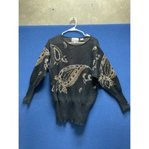 Expressly For Joyce Acrylic Knits Vintage Size XL Black Gold Paisley Met... - $19.24