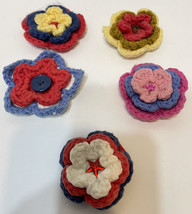 Vintage Handmade Crocheted Girls Floral Hair Barrettes Lot of 5 - £13.72 GBP