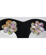 VTG CLIP EARRINGS~GORGEOUS AB CLEAR FACETED GLASS BEADS W/RHINESTONE CENTER - £16.02 GBP