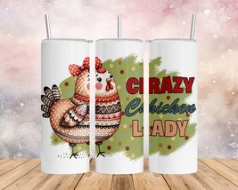 Skinny Tumbler with Straw, 20oz, Crazy Chicken Lady, awd-1265 - £28.13 GBP+