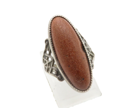 925 Sterling Silver  Vintage Cabochon Goldstone Cocktail Ring Sz 4.5  RG... - $48.29
