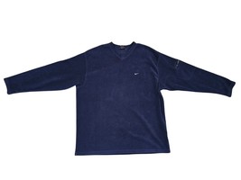 Vintage Nike Travis Scott Mini Swoosh V-Neck Fleece Sweater Blue Mens 2XL - $1,186.02 MXN