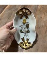 Vanity Relish Serving Tray Pink Roses Gold Trim Handled Oblong Dish - €12,16 EUR