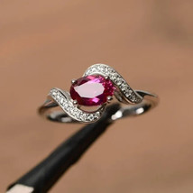 2Ct Oval Cut Simulated Red Ruby Engagement Ring 14K White Gold Plated - £32.97 GBP