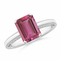 ANGARA 9x7mm Natural Pink Tourmaline Solitaire Ring with Milgrain in Silver - £412.16 GBP+