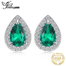 Pear Green Simulated Nano Emerald 925 Sterling Silver Stud Earrings for Women Ge - £16.88 GBP