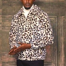 Men&#39;s Manzini Cream | Brown Leopard Faux Fur Fuzzy Coat NWT - £187.86 GBP