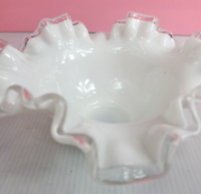 Fenton Silver Crest Milk Glass Bowl White Clear Ruffled Edge Footed Dish EUC - £15.97 GBP