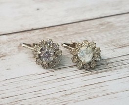 Vintage Clip On Earrings Flower with Clear Gems - £8.78 GBP