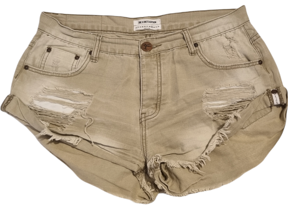 Primary image for One Teaspoon Khaki Twisted Cuff Button Fly Denim Shorts Size 29