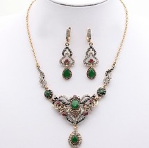 Sunspicems Vintage Turkish Women Drop Earrings Necklace Set Bohemia Resin Flower - £18.86 GBP