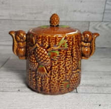 Vintage Sugar Bowl W/ Lid Ceramic Squirrels Pinecones Tree Log Woodsy Cabin - £7.08 GBP