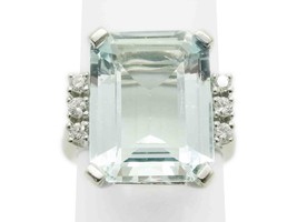 9.57ct tw Natural Aquamarine &amp; Diamond Accent Ring 14k White Gold Size 6.25 - £2,957.61 GBP