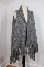 Pure DKNY S Gray Marled Knit Sleeveless Fringe Poncho Cardigan Sweater Wool Silk - £42.03 GBP