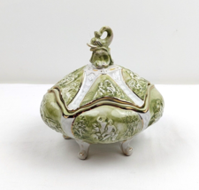 Vintage Italian Capodimonte green footed candy dish with dolphin lid footed bowl - £40.83 GBP