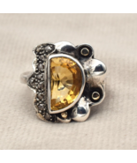 Vintage Natural Yellow Citrine Diamond 18K Gold Silver Victorian Women Ring - €156,79 EUR