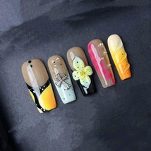 Tropical Sunset Floral Cross Nail Art Set Manicure glue on artificial fa... - $31.99