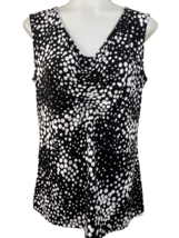 Laura Ashley Black with White Polka Dots Sleeveless V Neck Knit Top, Size Small - £7.56 GBP
