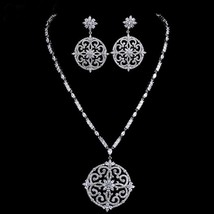 New luxury bridal jewelry set white gold colour AAA cubic zircon big flower vint - £42.83 GBP