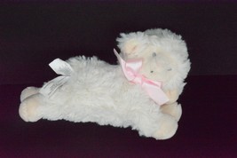 Demdaco Nat &amp; Jules Plush Ivory Lamb Sheep Lovey Baby Rattle Soft Toy Pink Bow - £12.86 GBP