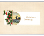 Christmas Greetings Winter Landscape Holly Embossed DB Postcard U27 - £1.51 GBP