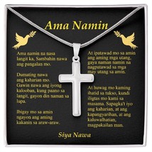 Our Father Tagalog Ama Namin Cross Card Necklace w Stainless Steel Pendant - £44.74 GBP+