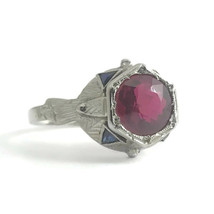 Authenticity Guarantee 
Antique Art Deco Lab-Created Ruby Blue Sapphire Ring ... - £703.78 GBP
