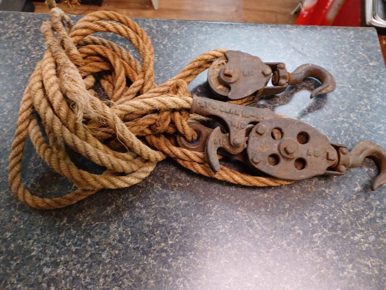 Antique Pulley Come Along Hoist #14 Hemp Rope 1897 - $34.64