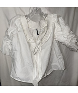 Zara Basic Women White Cold Shoulder Blouse M Ruffled Sleeve; Some Staining - $313.96 MXN