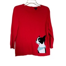 Talbots Womens Sweater Sz Large Petite Boston Terrier 3/4 Sleeve Knit Pu... - $24.74