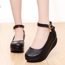 Spring Autumn Women Swing Shoes Black Leather Ankle Wedges Shoes Comfortable Thi - £37.18 GBP