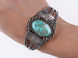 1940&#39;s Navajo Stamped silver and turquoise bracelet - £448.37 GBP