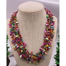 Colorful Beaded Necklace with Leaf Charms Multi-Strand Statement Choker - £12.78 GBP