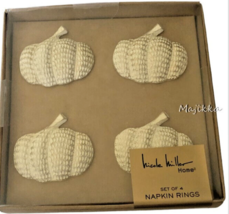 Nicole Miller White Pumpkins Napkin Rings Set Of 4 Thanksgiving Fall Autumn - £27.89 GBP