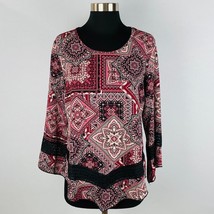 Roz &amp; Ali Multicolor Bohemian Boho Print Women&#39;s Petite S Angled Bell Sleeve Top - £15.26 GBP